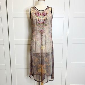 Biya‎ Johnny Was Mesh Deconstructed Sheer Dress Small Exposed Zip